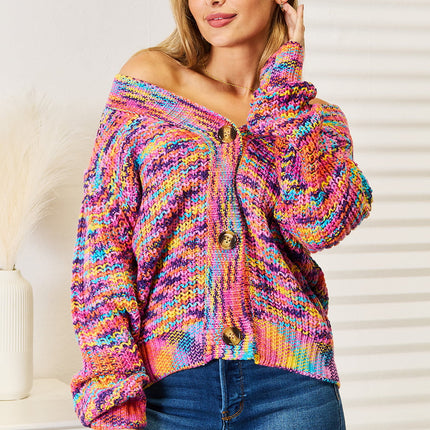 Angel Wings Woven Right V-Neck Long Sleeve Cardigan Multicolor