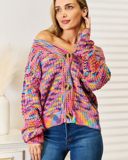 Angel Wings Woven Right V-Neck Long Sleeve Cardigan Multicolor