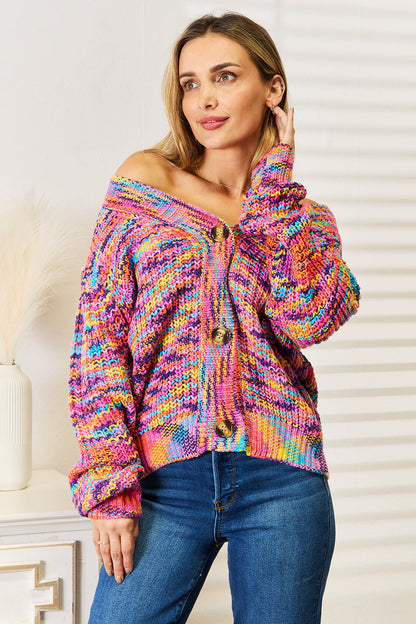 Angel Wings Woven Right V-Neck Long Sleeve Cardigan Multicolor