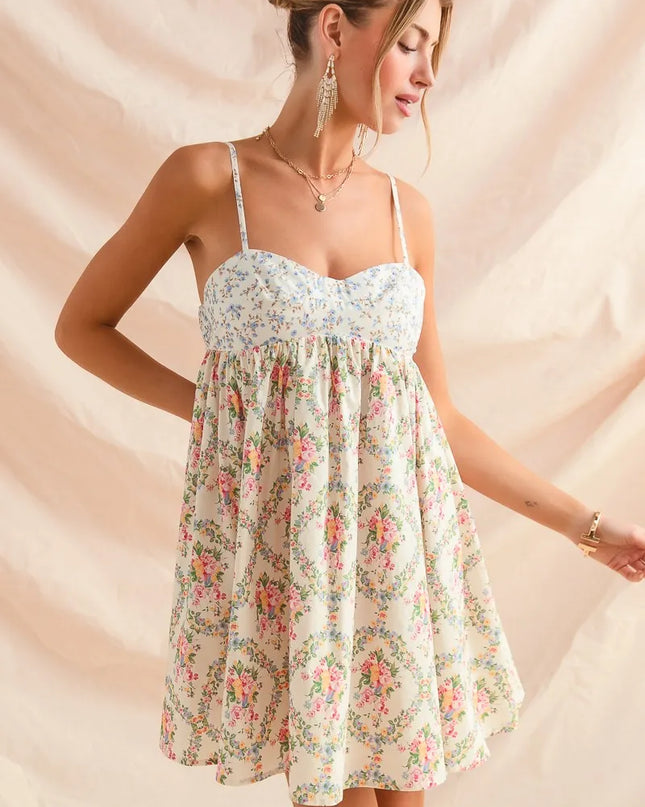 SO ME Mixed Floral Print Sleeveless Mini Dress