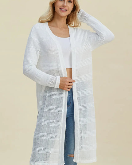 Double Take Full Size Open Front Longline Cardigan 