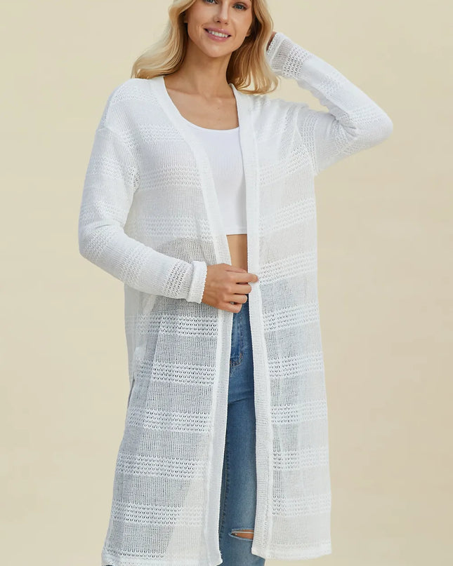 Double Take Full Size Open Front Longline Cardigan 