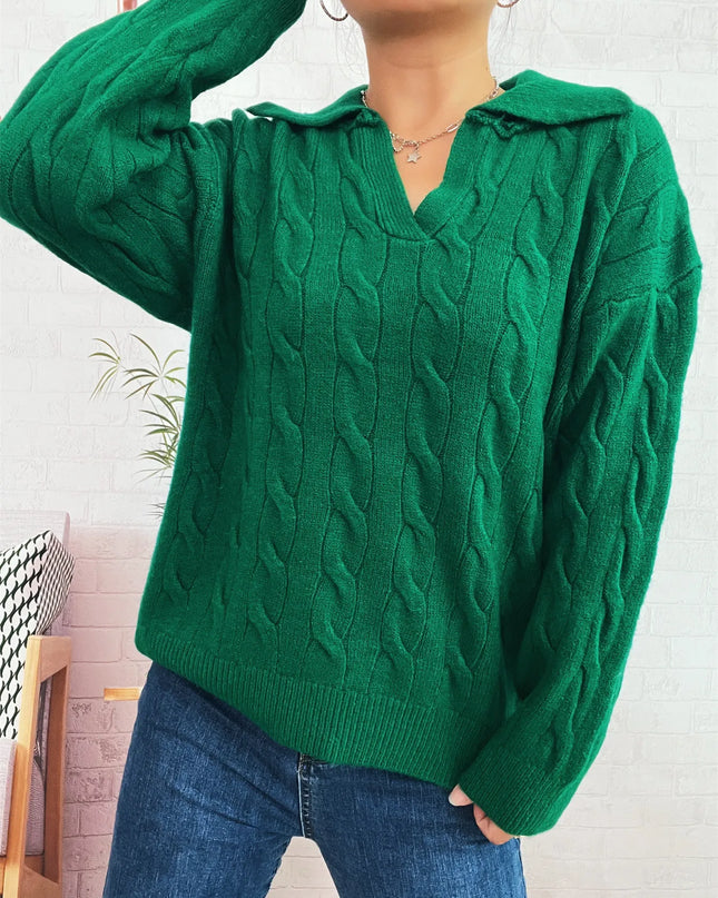 Cable Knit Johnny Collar Sweater