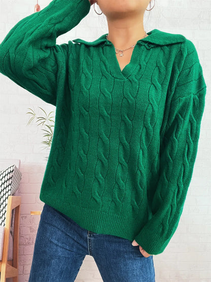 Cable Knit Johnny Collar Sweater