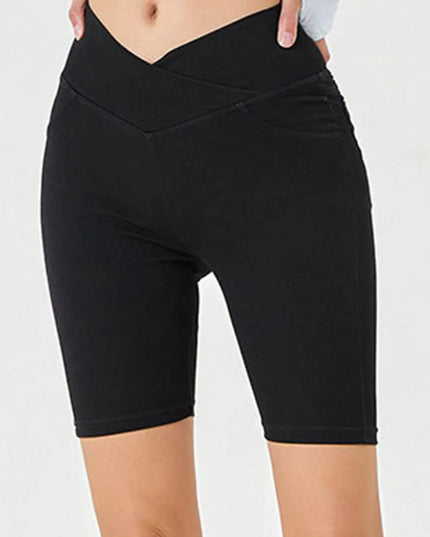 Basic Bae Asymmetrical Waist Denim Shorts with Pockets