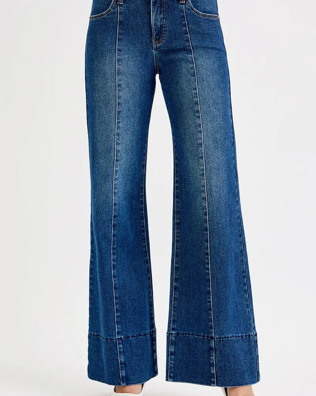 RISEN Full Size Tummy Control Mid Rise Ankle Wide Flare Jeans Plus Size