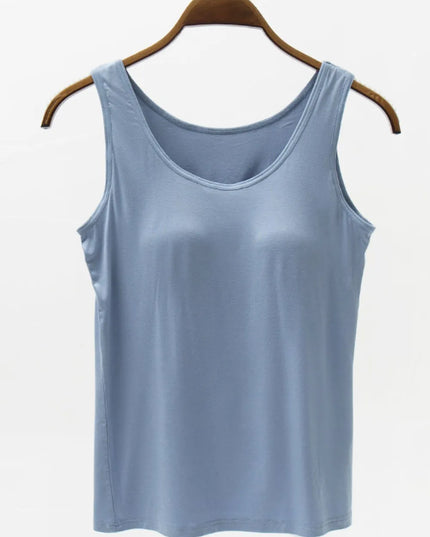 Full Size Wide Strap Modal Tank with Bra Light Blue