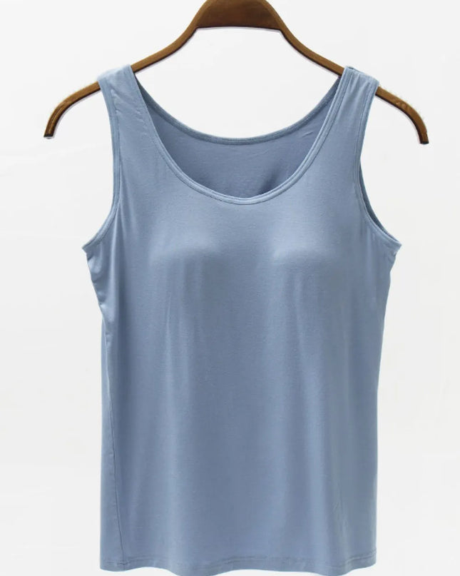 Full Size Wide Strap Modal Tank with Bra Light Blue