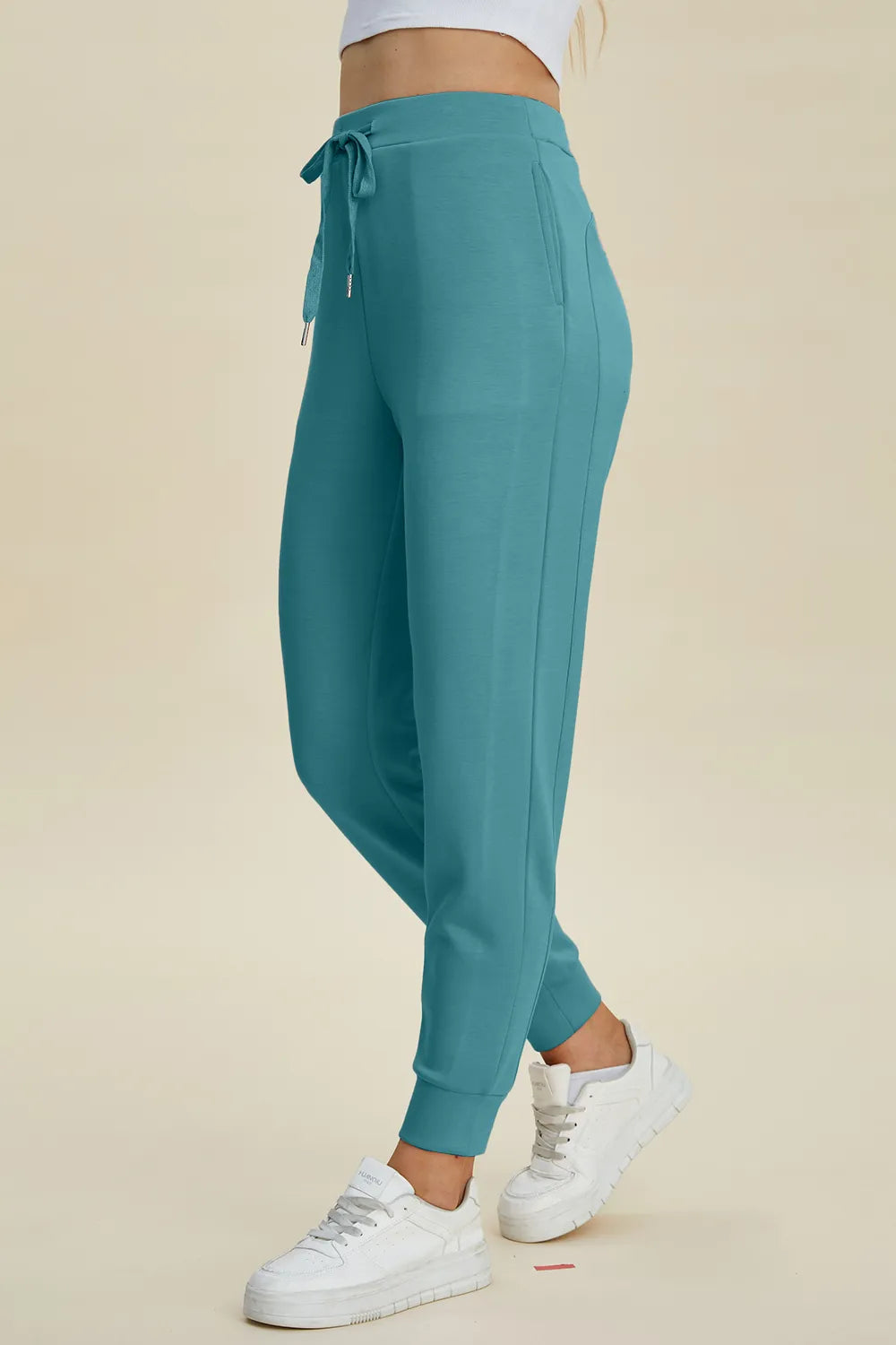 Basic Bae Full Size Air Scuba Drawstring High Waist Joggers Teal
