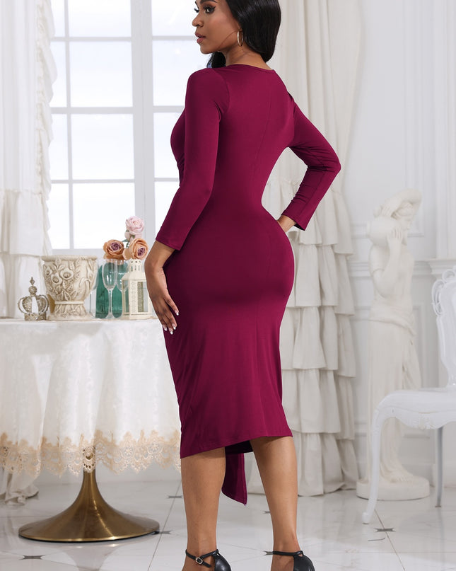 Tie Detail Round Neck Midi Dress