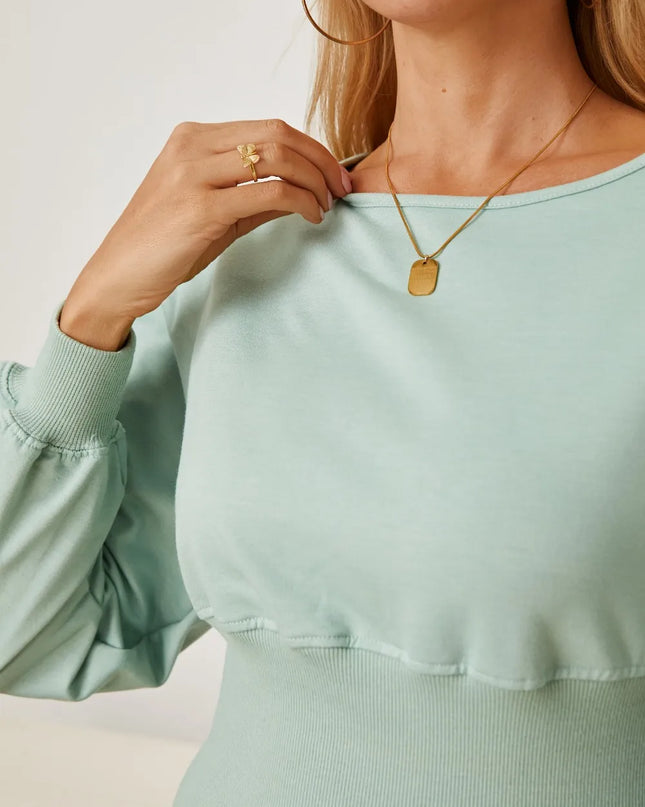 Boat Neck Lantern Sleeve Blouse