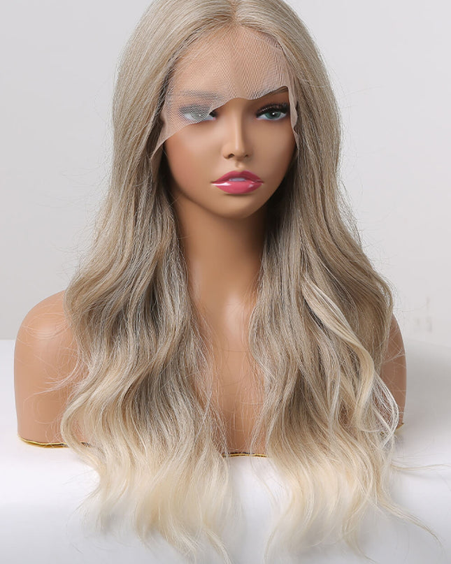 13*2" Lace Front Wigs Synthetic Long Wave 24" 150% Density in Medium Blonde Highlights