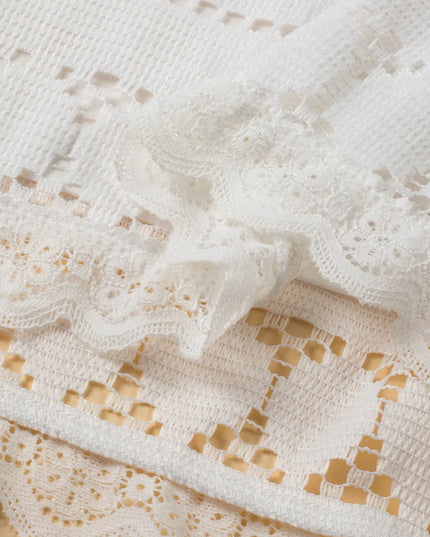 Lace Crochet Hollowed Scallop Hem V Neck Blouse