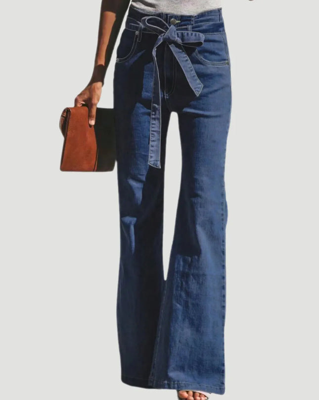 Tied Flare Jeans with Pockets Navy