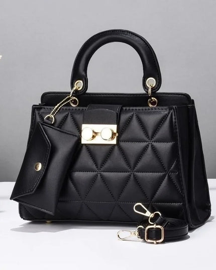 Women's Medium Pu Leather Geometric Solid Color Elegant Zipper Bag Sets Black
