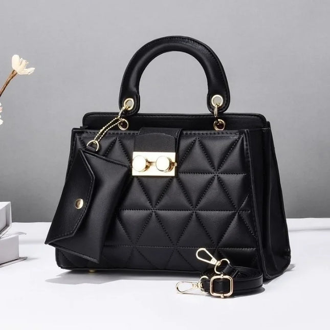 Women's Medium Pu Leather Geometric Solid Color Elegant Zipper Bag Sets Black