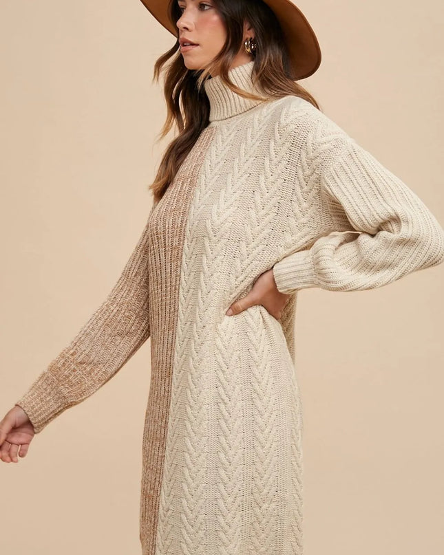 Annie Wear Color Block Turtleneck Sweater Dress
