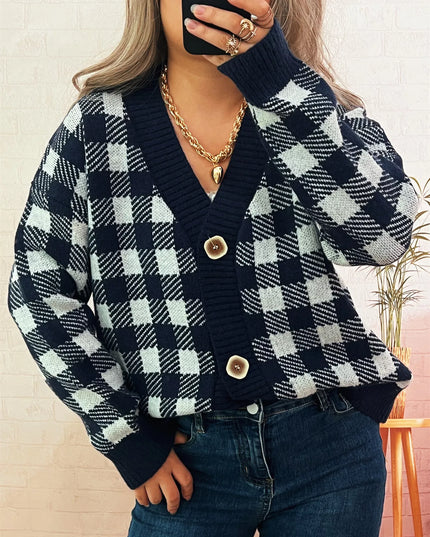 Plaid Button-Down Cardigan