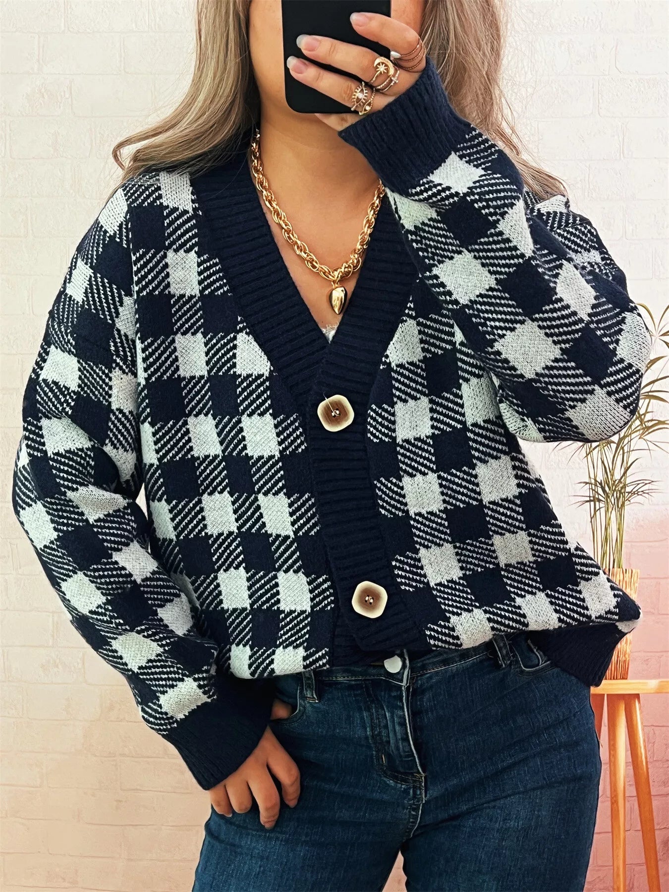 Plaid Button-Down Cardigan
