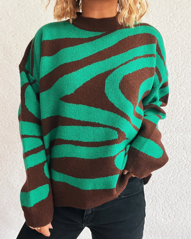 Zebra Print Round Neck Sweater