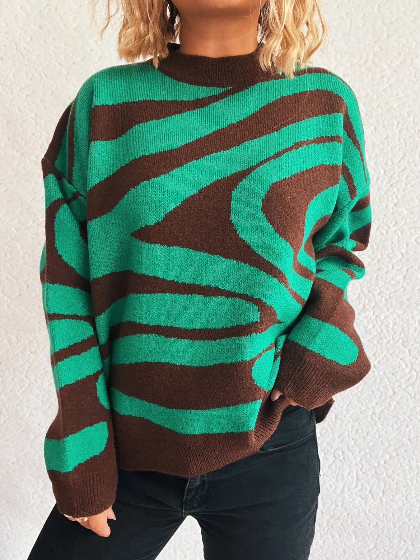 Zebra Print Round Neck Sweater
