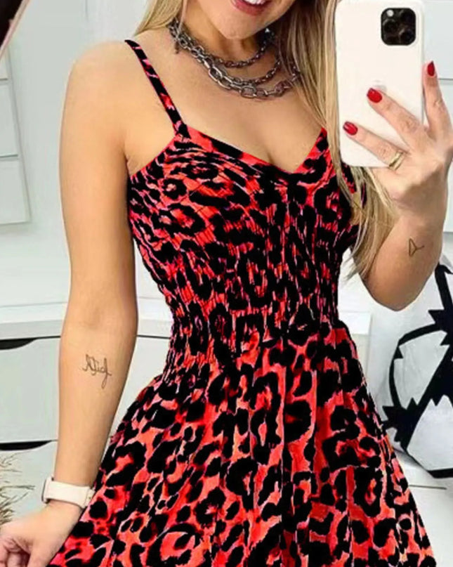 Full Size Leopard Print Spaghetti Strap Maxi Dress Plus Size 