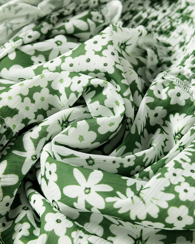 Ruffle Hem Floral Square Neck Long Sleeve Dress