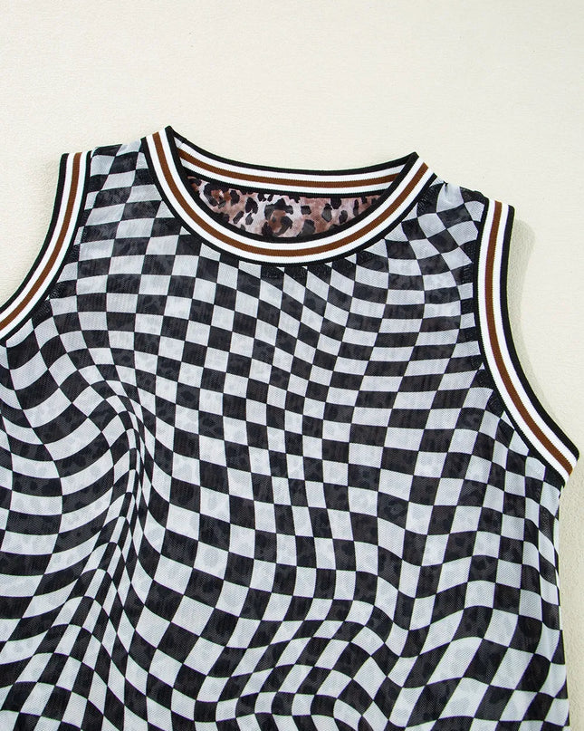 Checkered Round Neck Sleeveless Midi Dress 