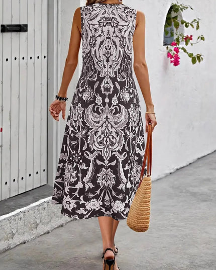 Printed Sleeveless Midi Dress 