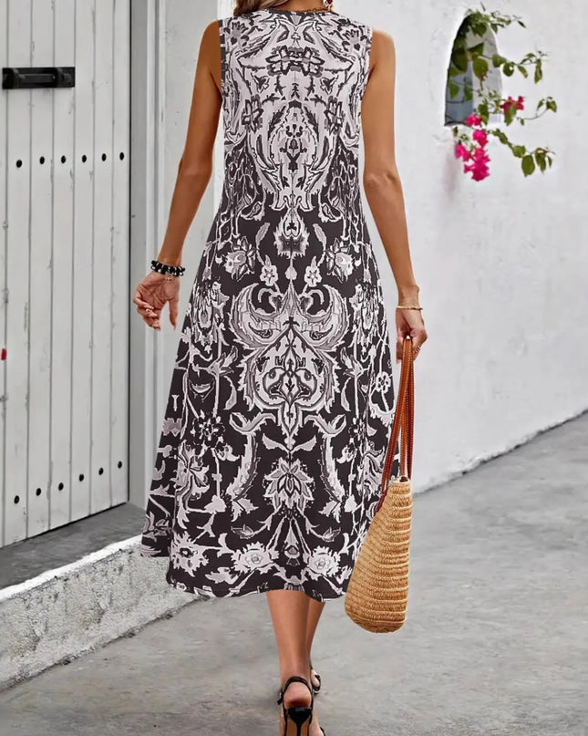 Printed Sleeveless Midi Dress 