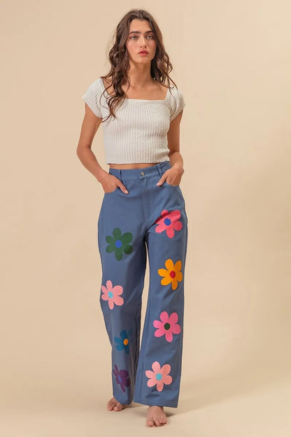 BiBi Flower Print Straight Legs Pants