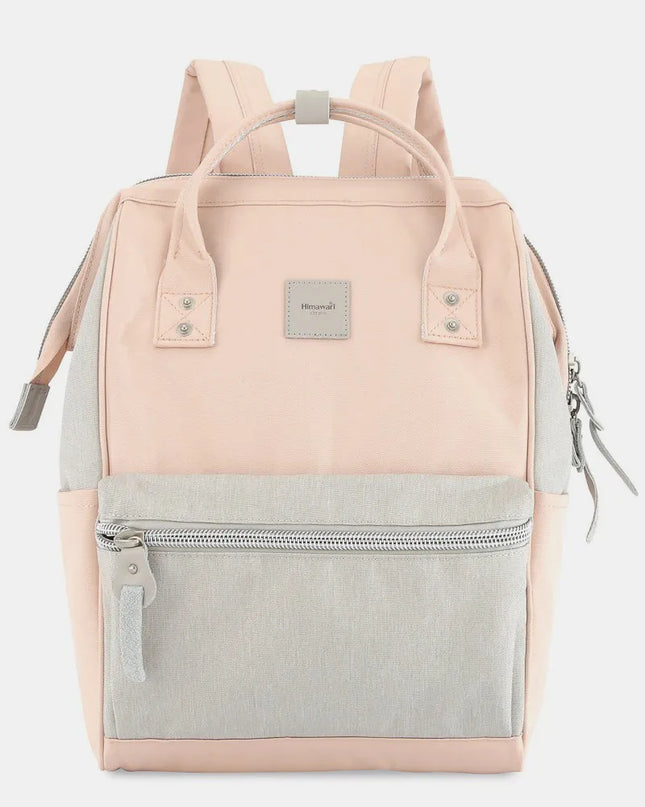 Himawari Water Resistant Canvas Backpack Bag with Side Pockets Grey Pink One Size