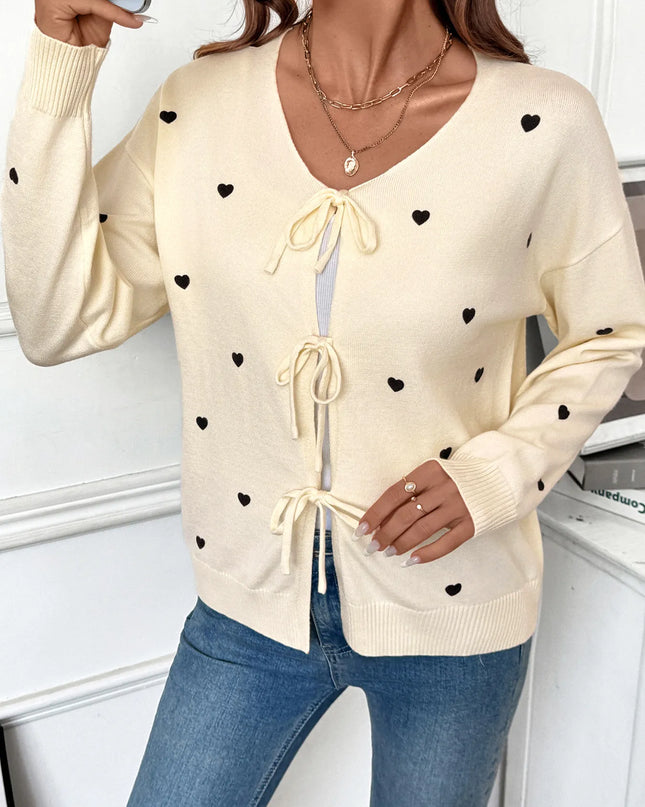 Heart Tie-Front Long Sleeve Cardigan