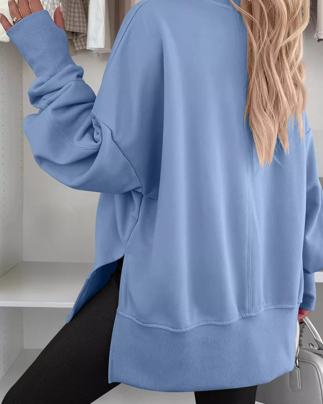 Side Slit Round Neck Long Sleeve Sweatshirt