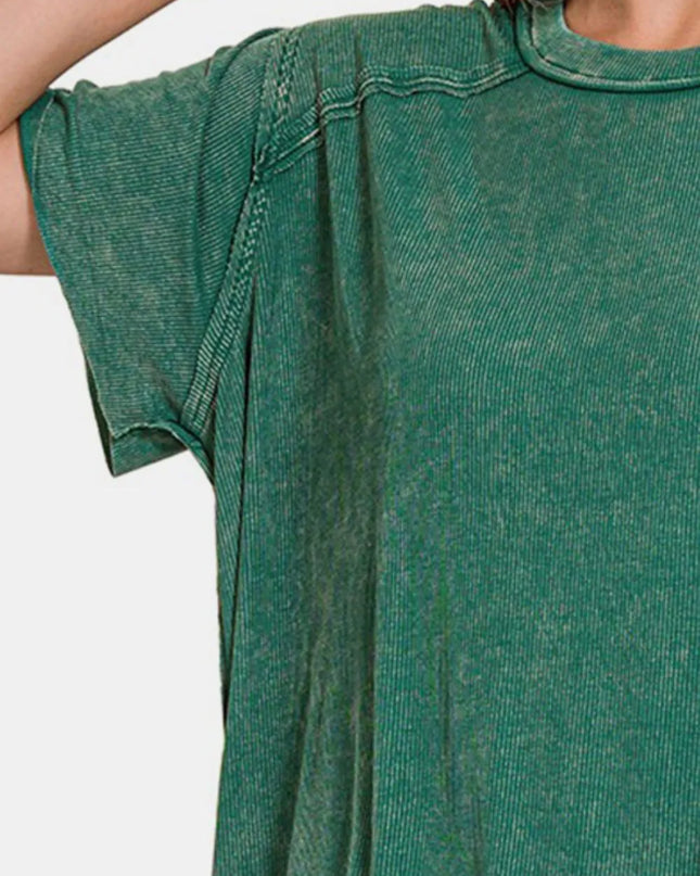 Zenana Washed Ribbed Short Sleeve Top