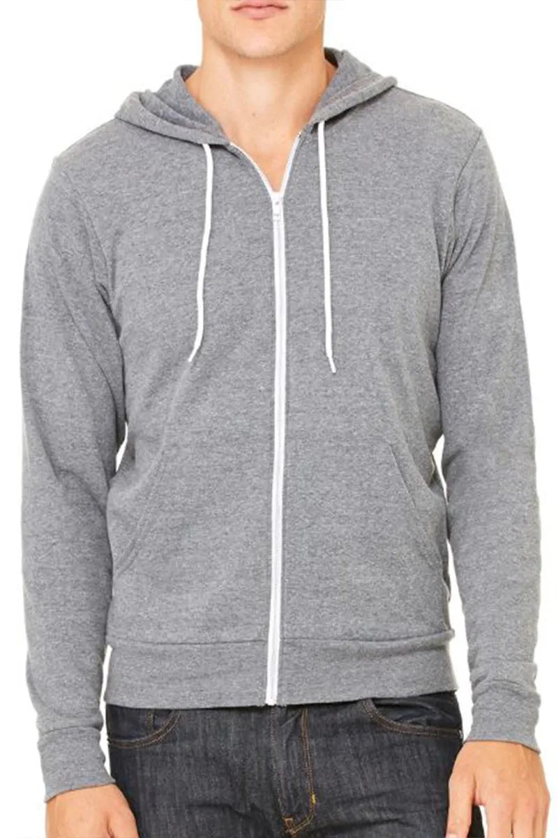 WEIV Men's Zip Up Basic Jacket With Hood HEATHER GREY