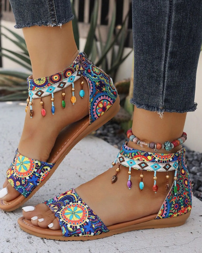 Beaded Ankle Strap Sandals 