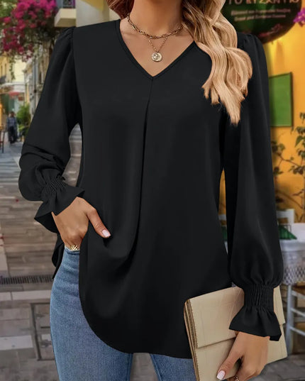 V-Neck Flounce Sleeve Blouse 