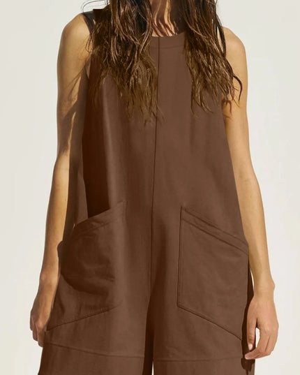 Lovelet Round Neck Sleeveless Romper with Pockets