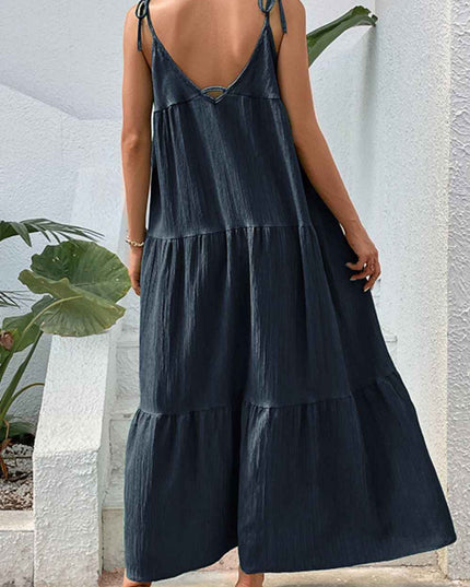 Perfee Tie-Shoulder Tiered Maxi Dress