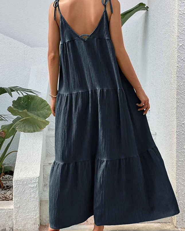 Perfee Tie-Shoulder Tiered Maxi Dress