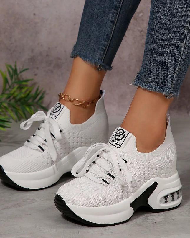 Lace Up Platform Sneakers White