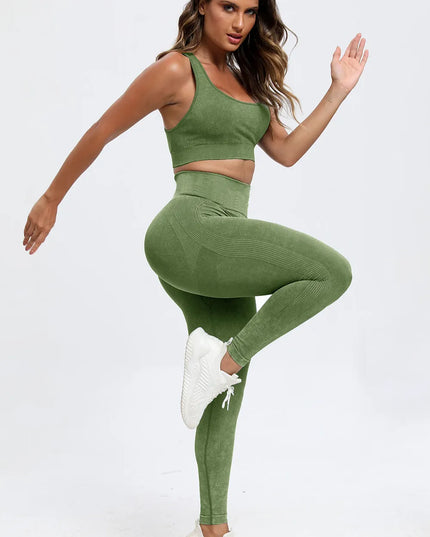 3 Piece Washed Square Neck Wide Strap Active Set 