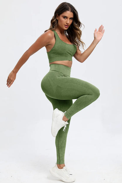 3 Piece Washed Square Neck Wide Strap Active Set 