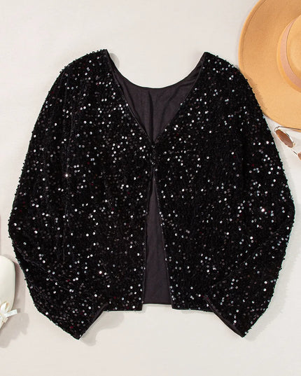 Sequin Round Neck Long Sleeve Blouse