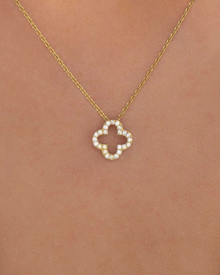 Inlaid Zircon Clover Pendant Necklace Gold One Size