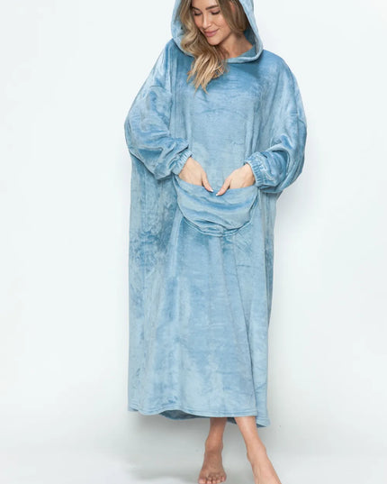 Double Take Full Size Pocketed Hooded Midi Lounge Dress