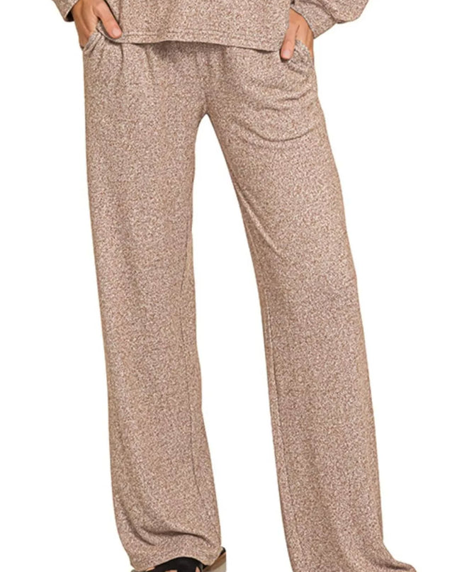 Zenana Soft Melange Long Sleeve Tee & Pants Set