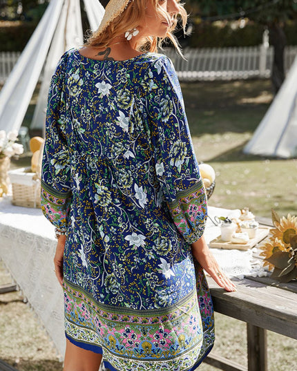 Devine Bohemian Tie Neck Balloon Sleeve Dress