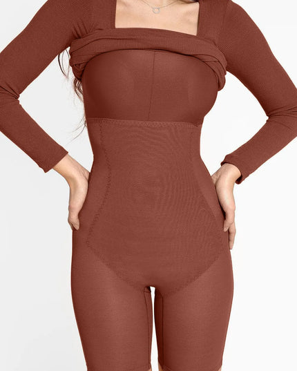 Basic Bae Full Size Built-In Shapewear Square Neck Long Sleeve Dress
